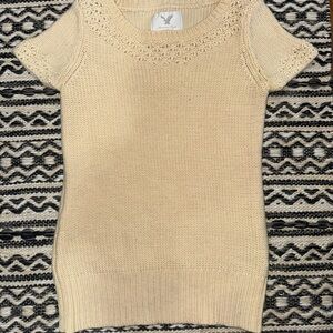 American Eagle Outfitters Cream Knit Short-Sleeve Scoop Sweater